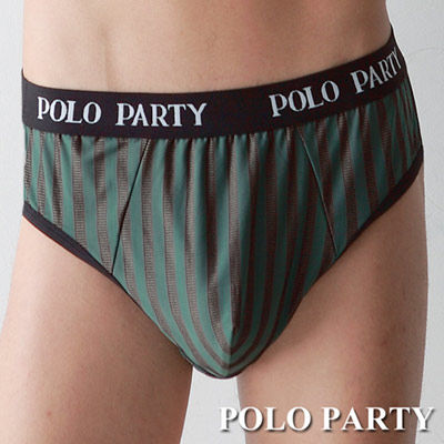 【POLO PARTY】 銀纖維男性三角條紋內褲-綠色