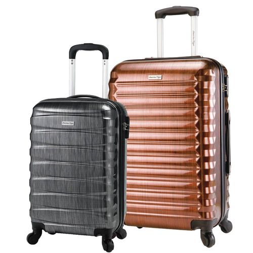 America Tiger PC+ABS行李箱2件組(銀紅髮絲紋24吋+黑色髮絲紋20吋)