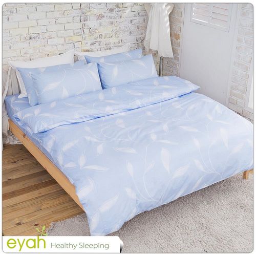 eyah宜雅全程台灣製100%精梳純棉新式兩用被雙人床包被套五件組水藍花絮