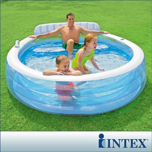 【INTEX】圓型藍色有靠背游泳池(224*216cm)(640L)(57190)