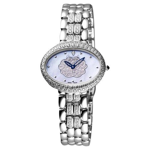 Ogival 山茶花珍珠貝璀璨真鑽腕錶 藍彩貝x銀 32mm 305-022DLW