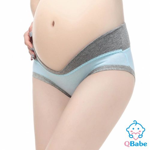 Qbabe 純棉V型低腰托腹無痕三角孕婦內褲(淺藍色)