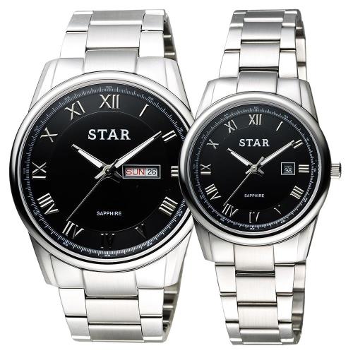 STAR 時代 羅馬城市時尚對錶 黑x銀 43+32mm 1T1512-211S-D+1T1512-111S-D
