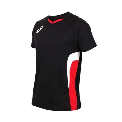 ASICS 男女排球短袖上衣-短T T恤 亞瑟士 黑紅白