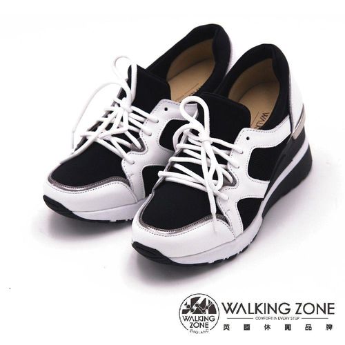 WALKING ZONE 真皮透氣增高運動鞋-白(另有黑)