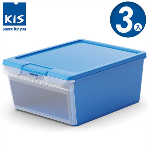 【義大利KIS創意收納】TWIN BOX側開收納箱(M) *3入 -藍色