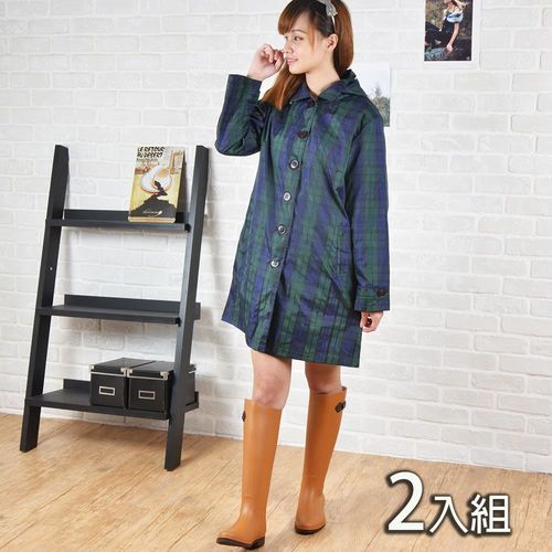 Rainy days 美系貴族氣息綠格紋風雨衣/風衣/雨衣109 2件組