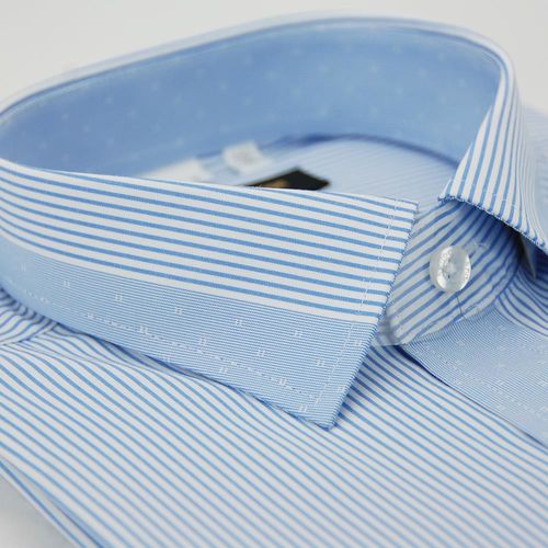 【金安德森】藍色變化領細紋窄版短袖襯衫