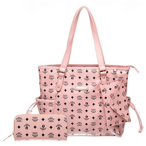 【XINWEI POLO】奢華LOGO風雙側口袋抽繩包附零錢包+皮夾(8129)-粉色