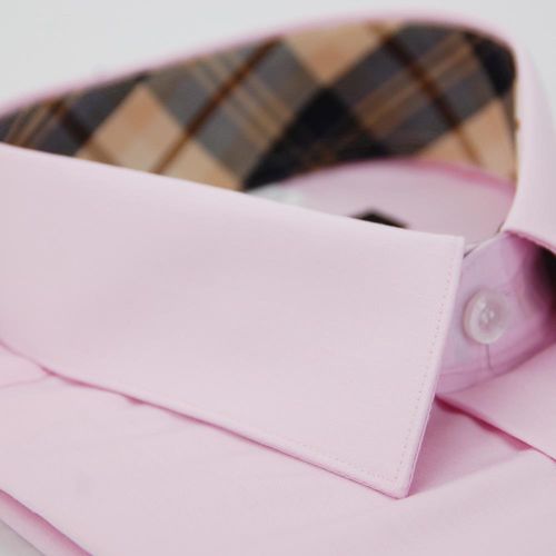 【金安德森】經典格紋繞領粉色窄版短袖襯衫
