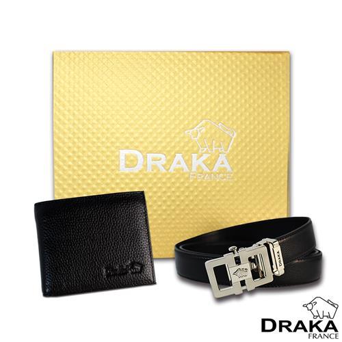 DRAKA 達卡 - 黃金禮盒 真皮皮夾+自動皮帶-6014
