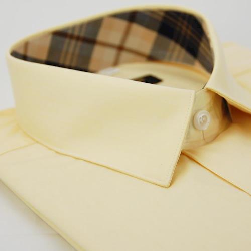 任-【金安德森】經典格紋繞領黃色窄版短袖襯衫