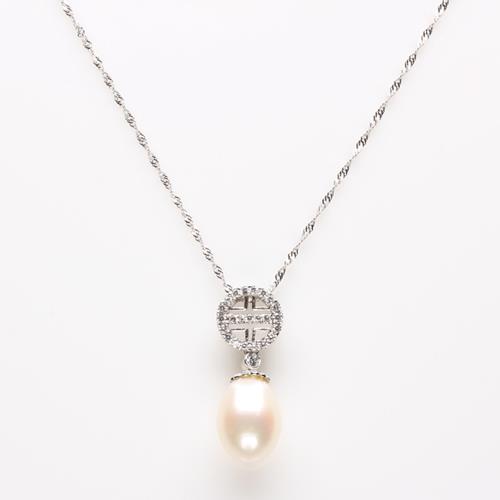 天然珍珠項鍊/墜子 (14*10mm)(925銀)-白璧無暇 寶石方塊
