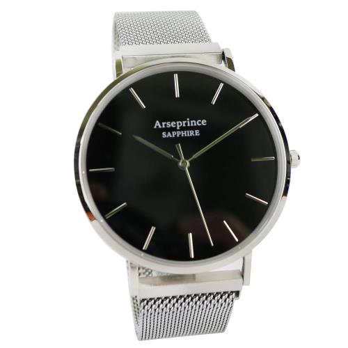 Arseprince 極簡雅緻米蘭銀帶中性錶-黑