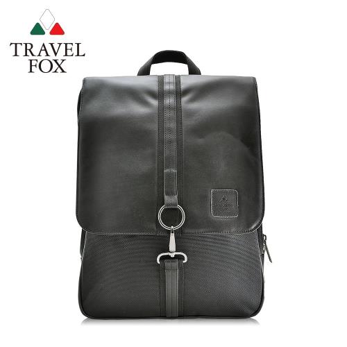 【TRAVEL FOX 旅狐】時尚皮質三層減壓電腦後背包 (TB535-01) 黑色