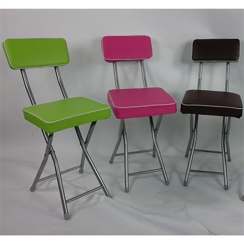 兄弟牌丹寧PU厚墊有背折疊椅-灰色/桃紅色/果綠色/咖啡色(可任選)1入