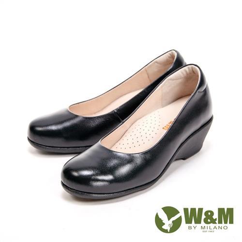W&M經典小圓頭楔型高跟鞋 女鞋-黑