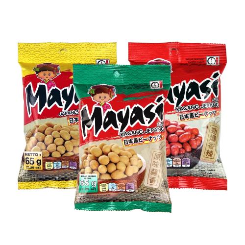 Mayasi 日本娃娃 香酥花生65g x24包(香辣、海苔、蒜香3種口味可選擇)