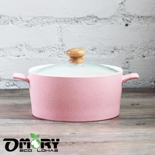 OMORY 雙耳陶瓷泡麵碗700ML(附玻璃蓋)-粉色