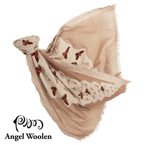【Angel Woolen】微舞印度手工刺繡串珠羊毛披肩-駝色