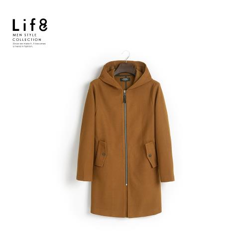 Life8-Formal 混織毛呢 長版連帽大衣-11181