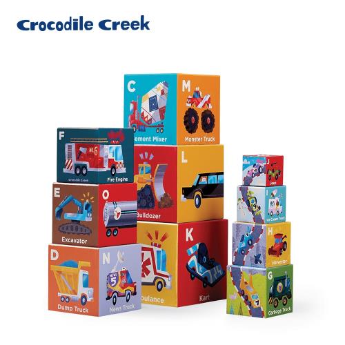 美國Crocodile Creek  幼兒認知套疊學習拼圖10件-交通數字ABC