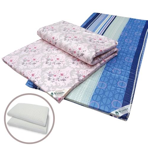 Victoria 雙人天然乳膠床墊-4公分(花色隨機出貨)+基本型天然乳膠枕(2顆)