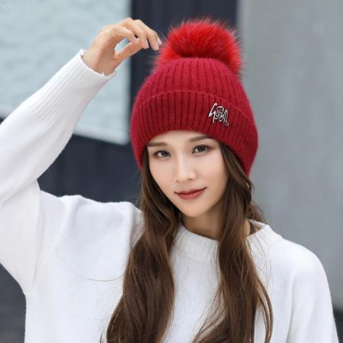 Acorn*橡果-韓系大毛球內絨加厚保暖毛帽1814(紅色)