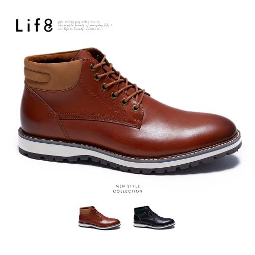 Life8-Casual 牛皮 擦色感雙色設計短靴-09904