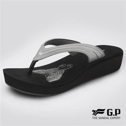 G.P 女款亮蔥厚底夾腳拖鞋G8523W-銀色(SIZE:35-39 共四色)