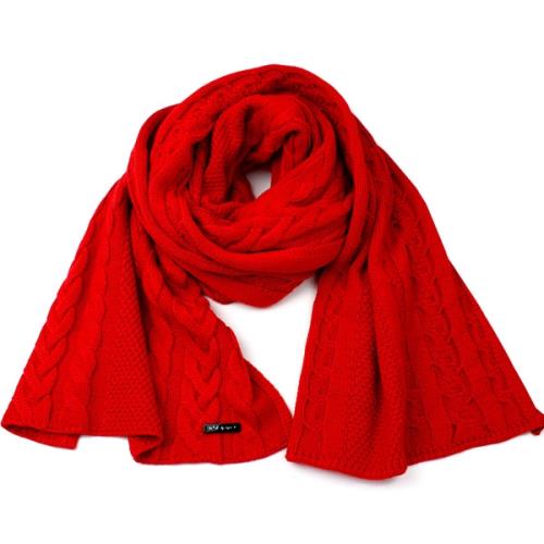 【agnes b.】時尚麻花編織 針織保暖長圍巾(紅色)