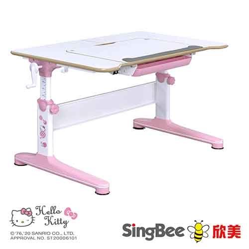 【SingBee欣美】 Hello Kitty 實木樺木U型桌 兒童書桌 兒童成長書桌 可升降書桌-120cm桌面 