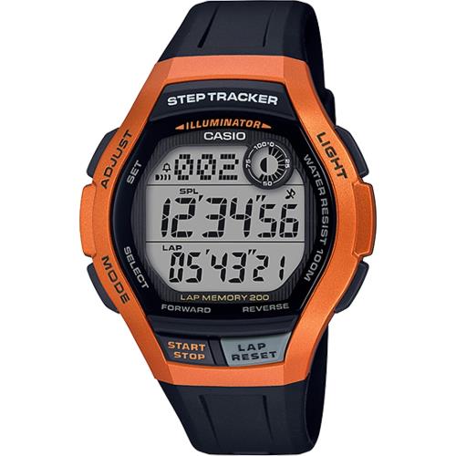 CASIO Step Tracker計步數位男錶-橘紅X黑(WS-2000H-4A)