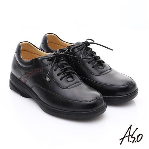 A.S.O 超能耐 綿羊皮奈米氣墊休閒皮鞋- 黑