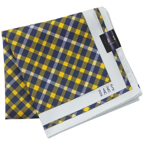 【DAKS】新款斜格紋DAKS字樣大帕領巾(藍黃色)