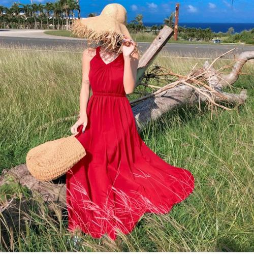 【維拉森林】峇厘島風吊帶沙灘長裙S-XL(共兩色)