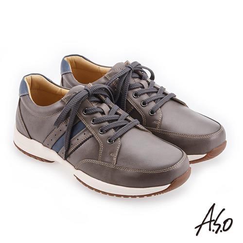 A.S.O 3D超動能 雙皮革配色休閒鞋-灰