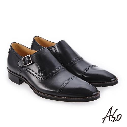 A.S.O 勁步雙核心 細膩優質真皮鞋-黑