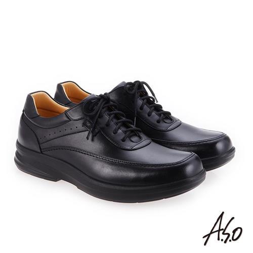 A.S.O 厚切超動力 綁帶奈米氣墊休閒皮鞋 黑