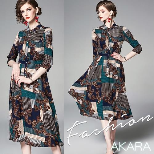 AKARA 法式質感美拼接幾何連身長裙