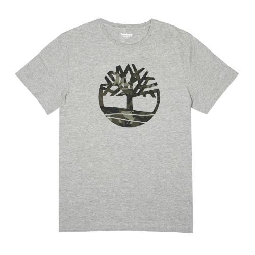 Timberland男款麻灰色迷彩印花品牌圖案短袖T恤A1ZWN052