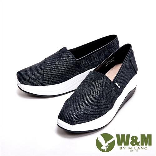 W&M BOUNCE系列 超彈力條格紋增高鞋 女鞋-光澤黑、白