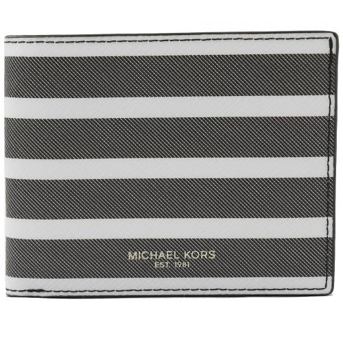 MICHAEL KORS KENT 經典條紋六卡雙折短夾.灰白