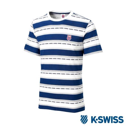 K-SWISS Logo Stripe Tee印花短袖T恤-男-藍