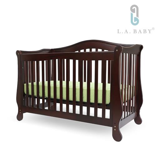 【L.A. Baby】  伯蘭特美式4合1嬰兒成長床/嬰兒床(獨立筒彈簧床墊+小護欄-櫻桃色)