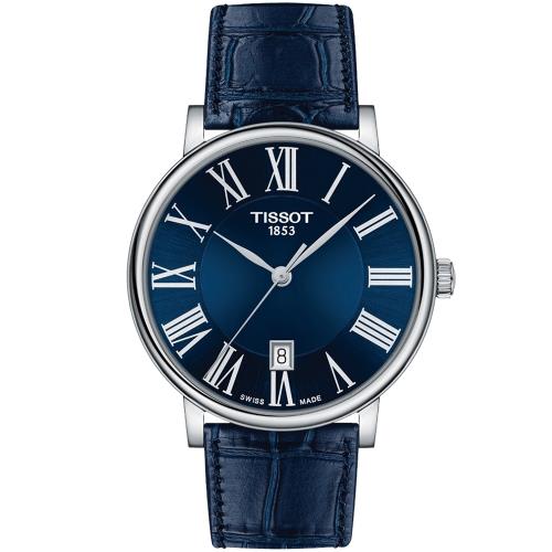 TISSOT 天梭 CARSON PREMIUM經典羅馬紳士腕錶/藍/40mm/T1224101604300