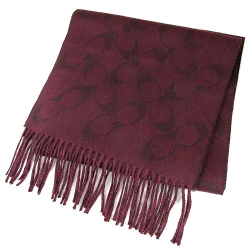 COACH 暗紅鑲金絲經典LOGO雙面流蘇圍巾(長183cm)