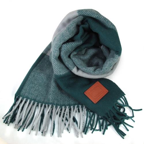 COACH 綠雙色格紋羊毛寬版圍巾(183cm x61 cm)