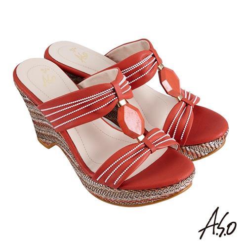 A.S.O 時尚流行 亮眼魅力樸質風格厚底涼鞋-紅