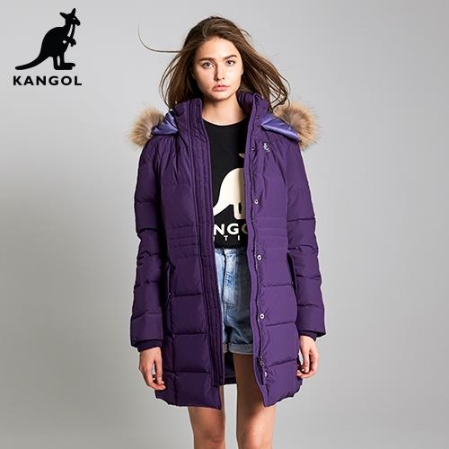 【英國KANGOL】限量精品羽絨長版大衣-紫色